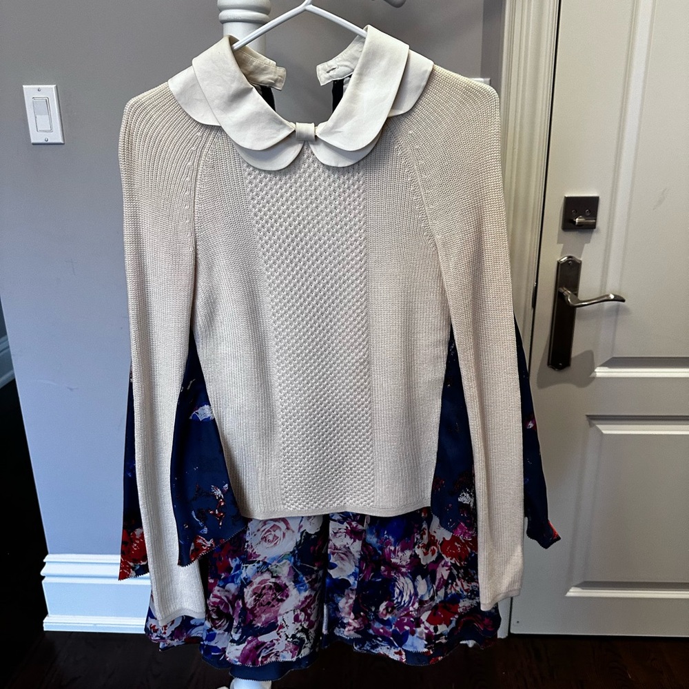 Cream Collared Sweater with Floral Dress